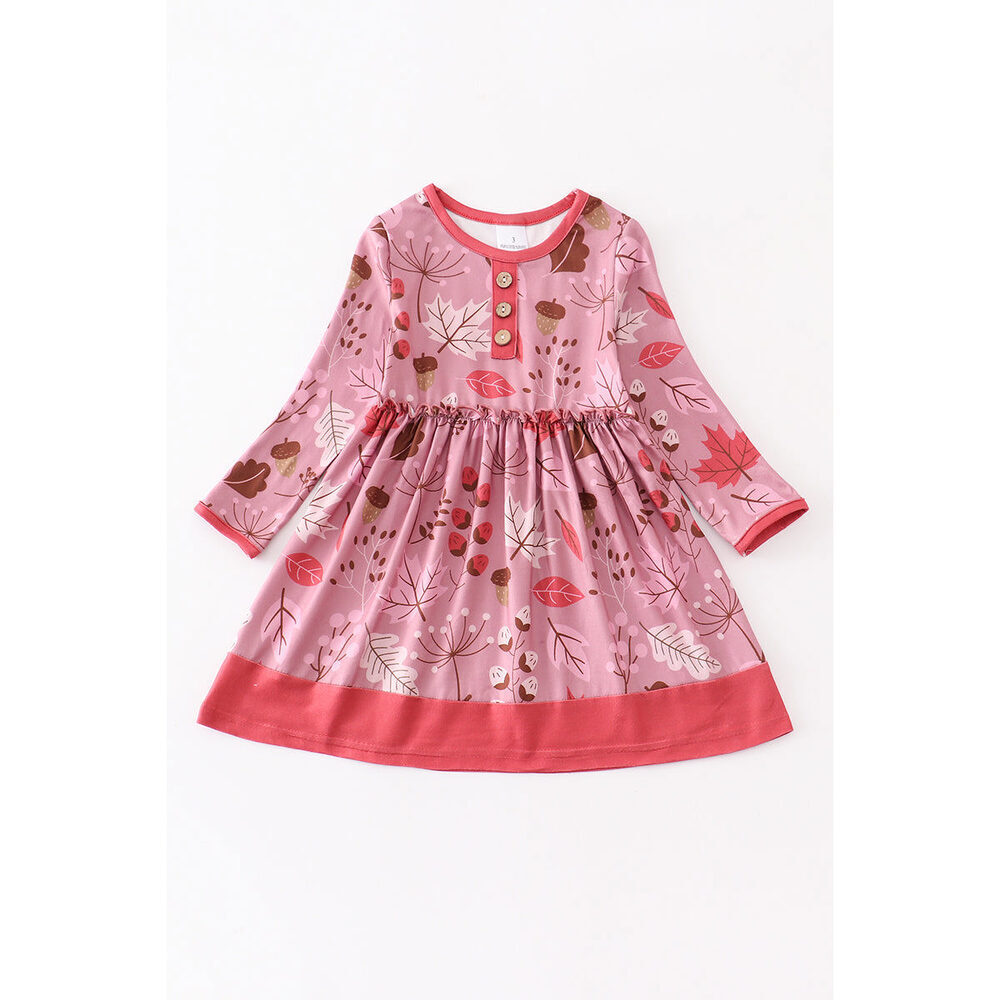 Pink pinecone print girl dress